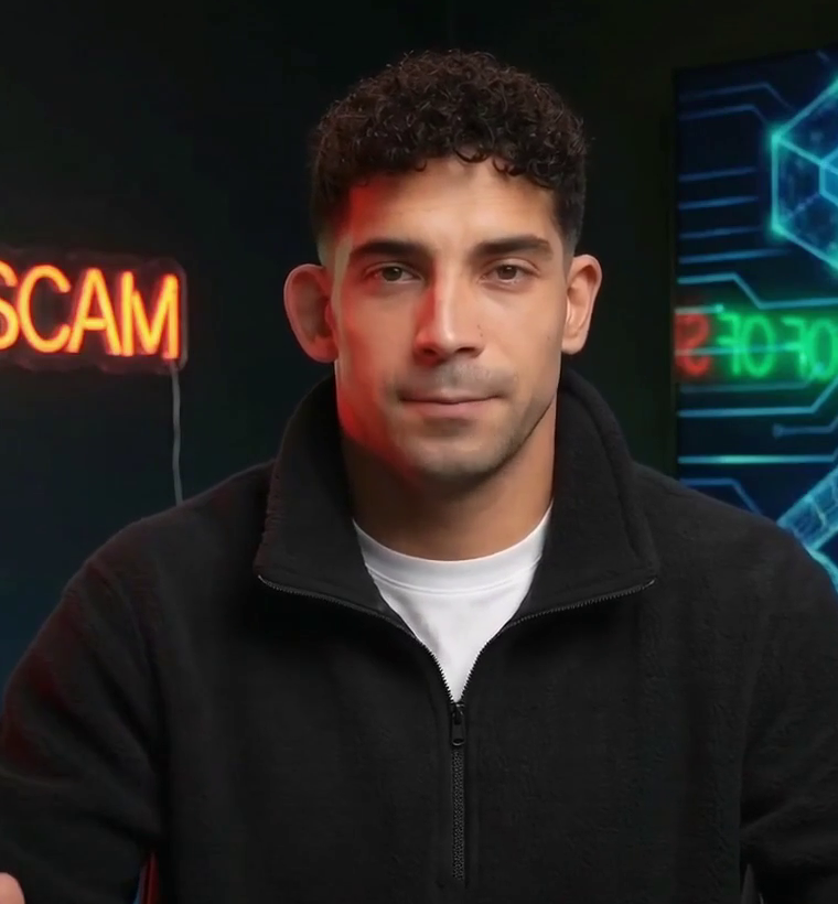 The on-screen host of Proof of Scam — the founder's disclosed, AI-generated likeness